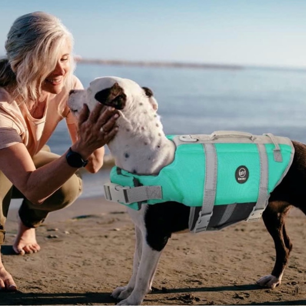 EMUST Adjustable Dog Floatation Life Vest with Rescue Handle XS Turquoise